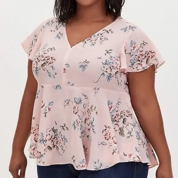 Torrid Floral Blouse Top Womens Short Sleeve Size 1X - Picture 1 of 7